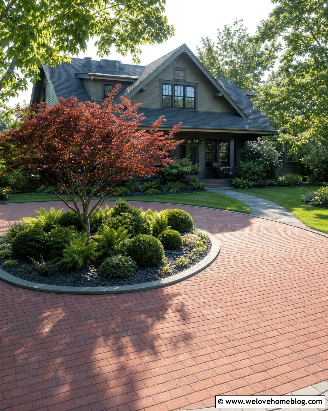 Driveway Island With Japanese Maple Garden - 25 Driveway Island Landscaping Ideas