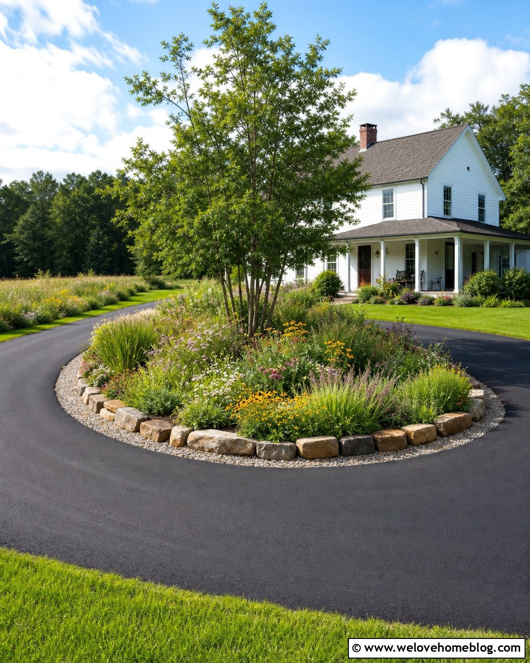 Driveway Island With Native Wildflowers - 25 Driveway Island Landscaping Ideas