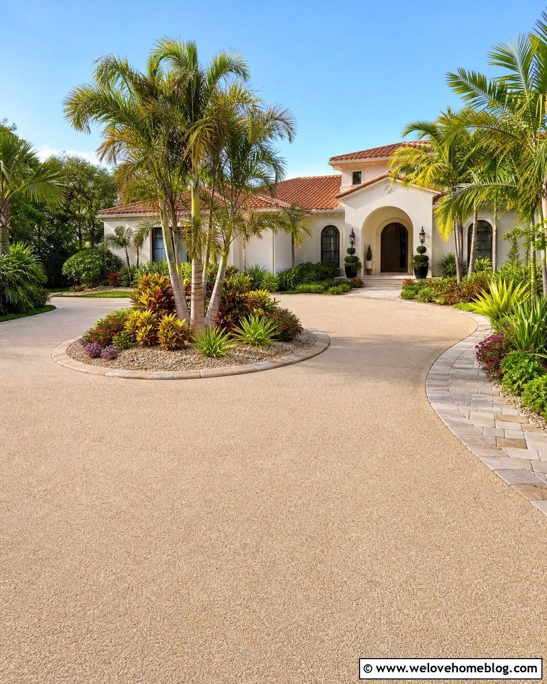 Driveway Island With Palm Trees And Tropical Plants - 25 Driveway Island Landscaping Ideas