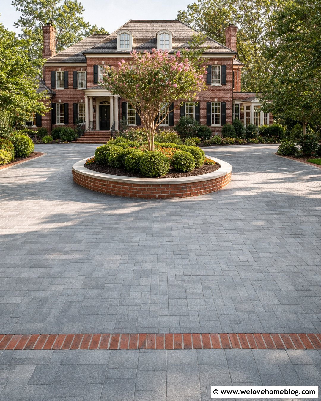 Driveway Island With Red Brick Raised Bed - 25 Driveway Island Landscaping Ideas