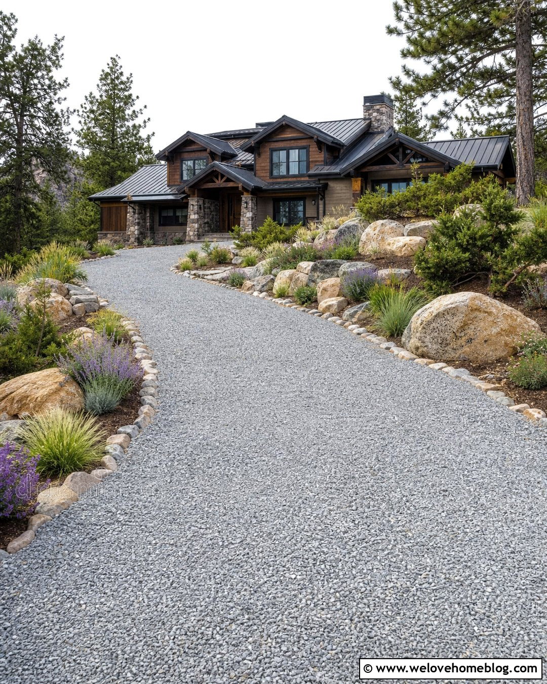 Driveway Landscaping With Boulder Borders - 30 driveway landscape ideas