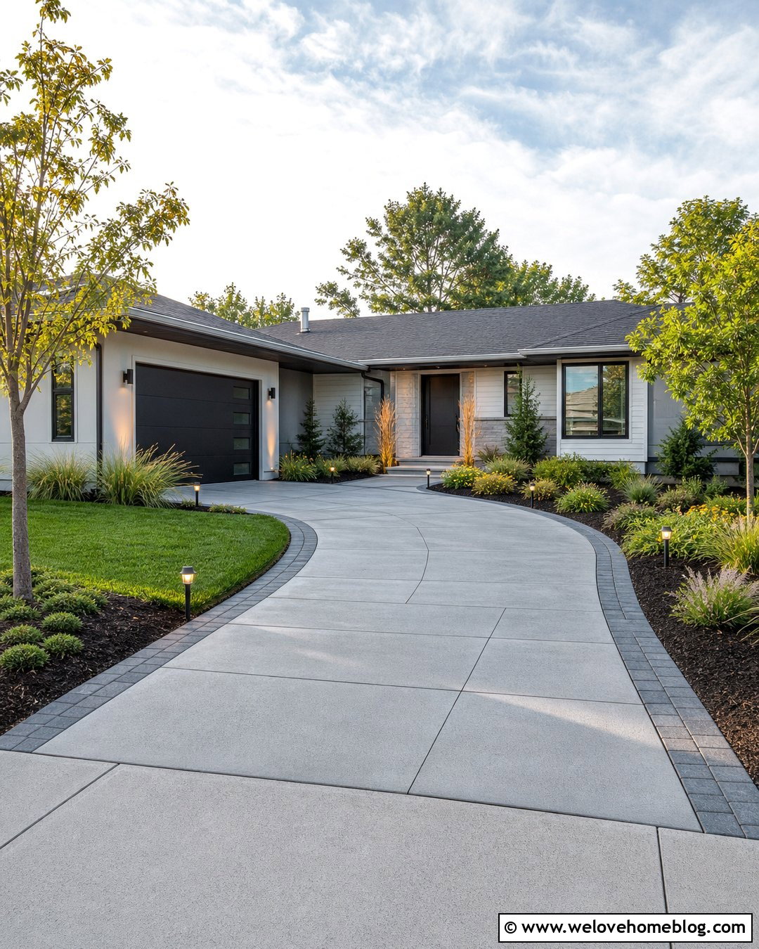 Driveway Lighting With Low Plant Borders - 20 How To Landscape A Driveway Ideas