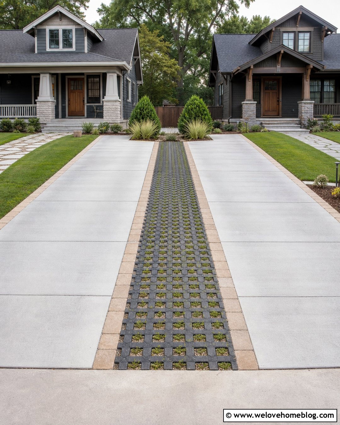 Driveway Median With Permeable Pavers - 20 landscaping between two driveways ideas