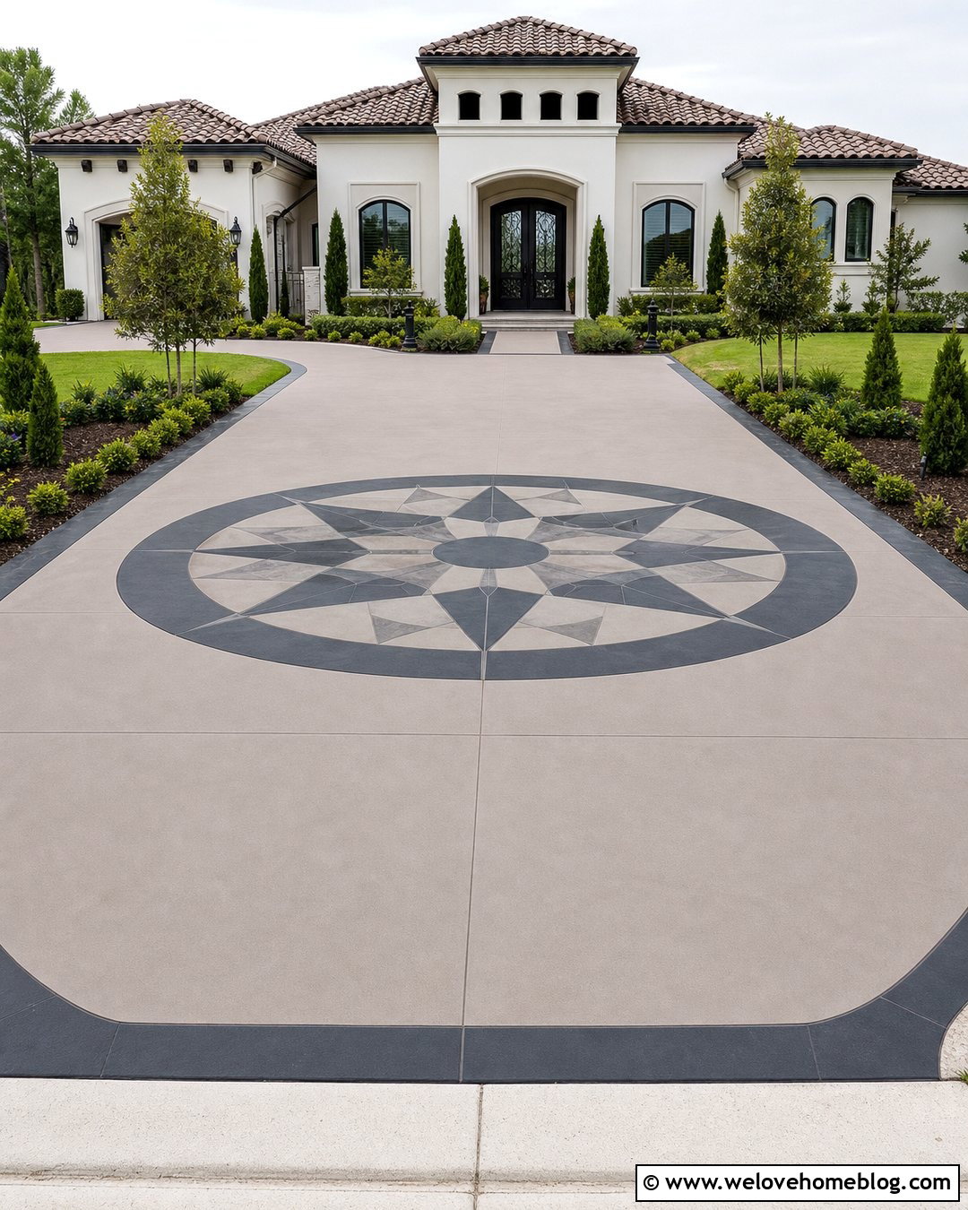 Driveway Overlay With Custom Medallion - 20 Driveway Overlay Ideas