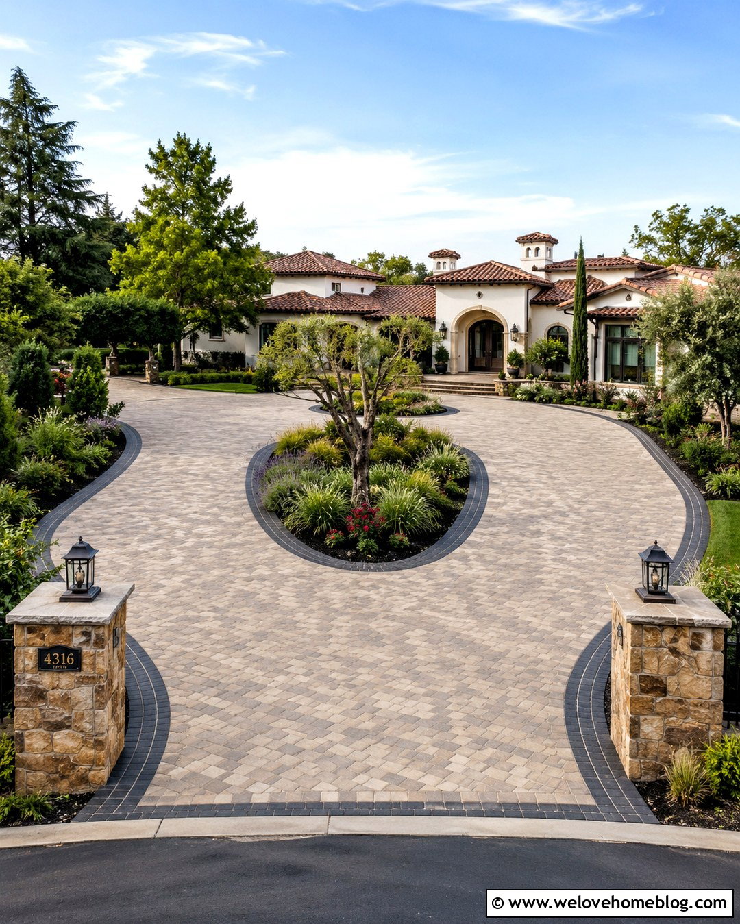 Driveway Parking Court With a Center Island - 20 Driveway Transformation Ideas