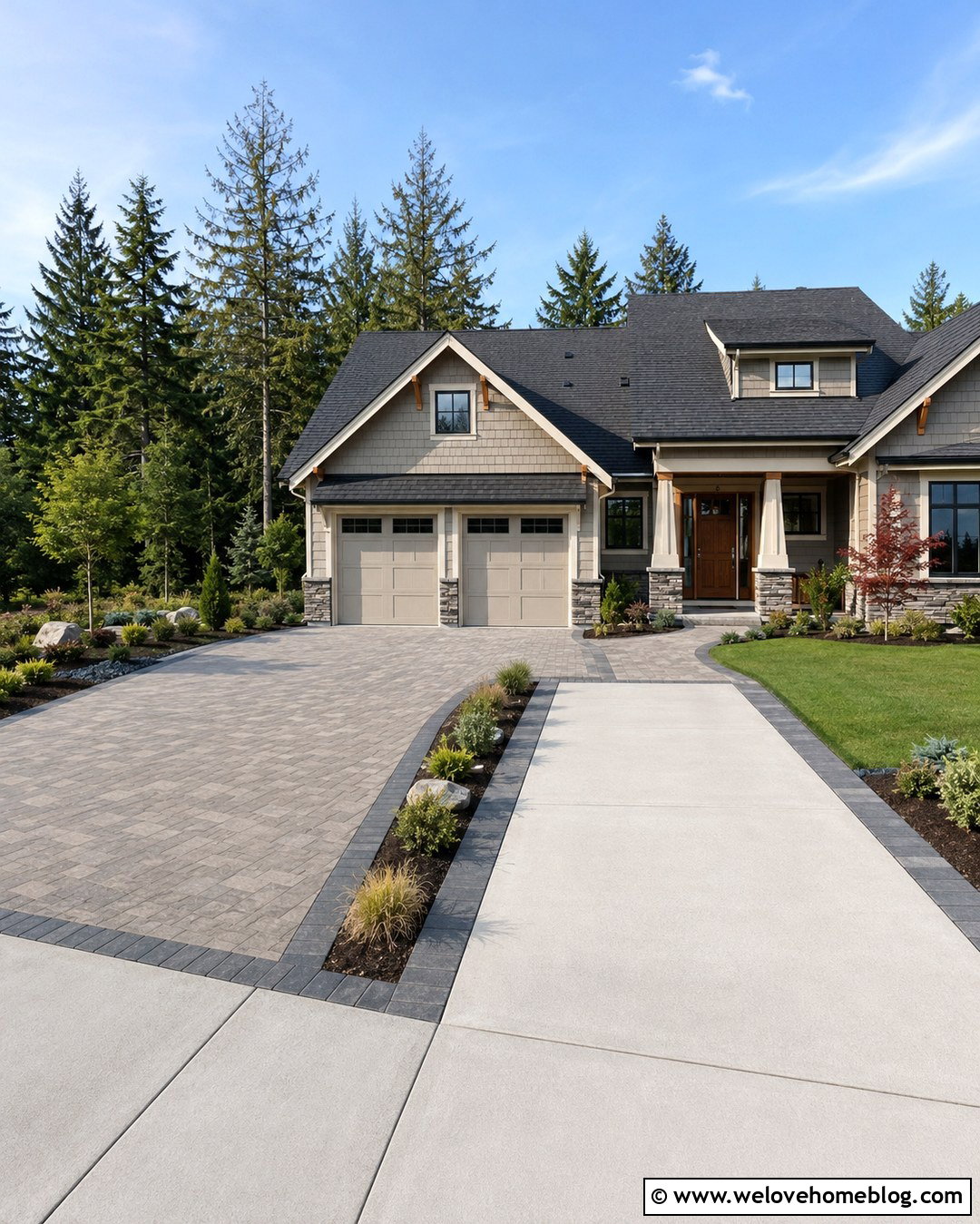 Driveway Parking Pad With Matching Pavers - 20 Driveway Makeover Project Ideas
