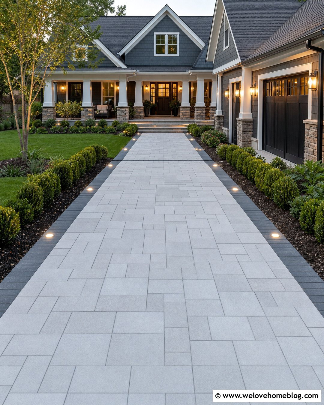 Driveway Paver Lights Along Both Edges - 20 Driveway Paver Lights Ideas