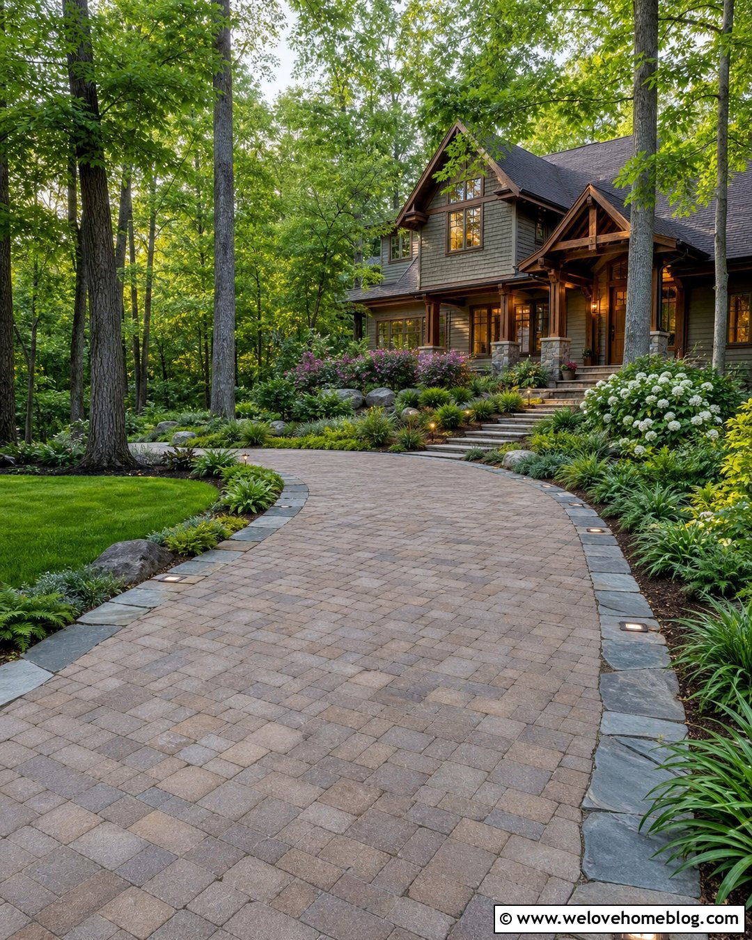 Driveway Paver Lights With Stone Edging - 20 Driveway Paver Lights Ideas