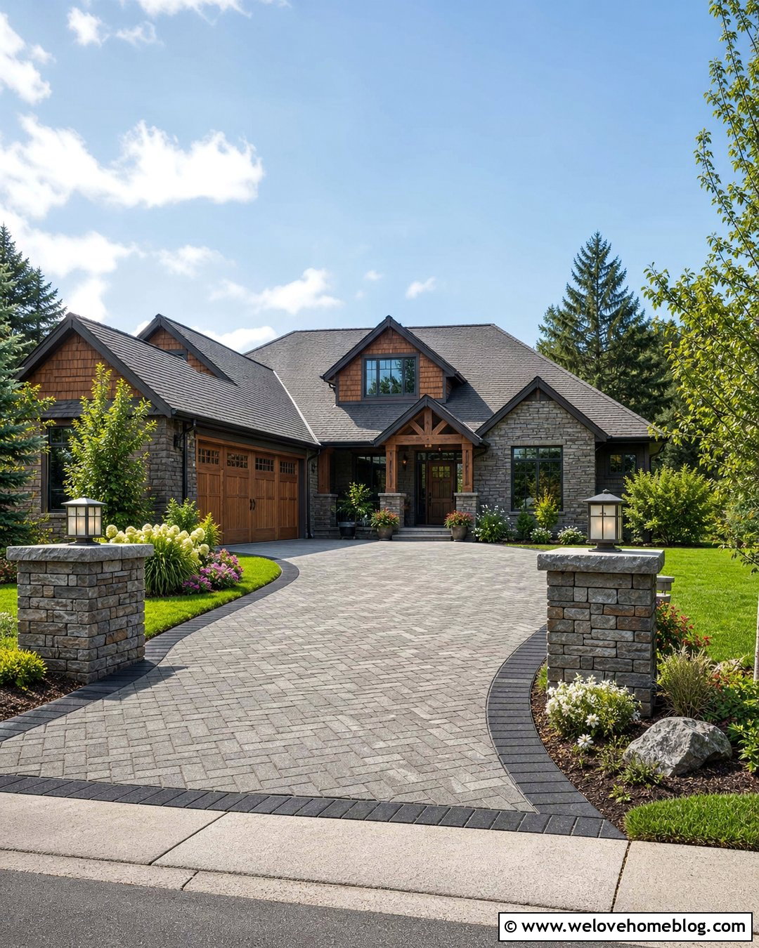 Driveway Pavers With Stone Pillars - 40 driveway paving ideas