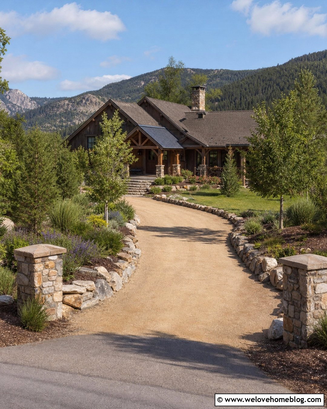 Driveway Planting With Stone Borders - 35 Driveway Planting Ideas