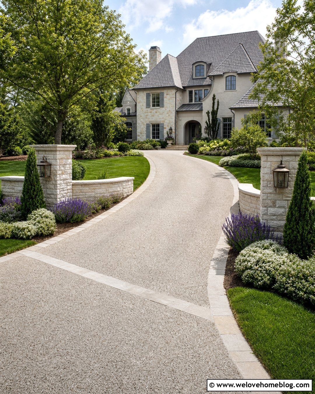 Driveway Posts With Low Stone Walls - 20 end of driveway post ideas