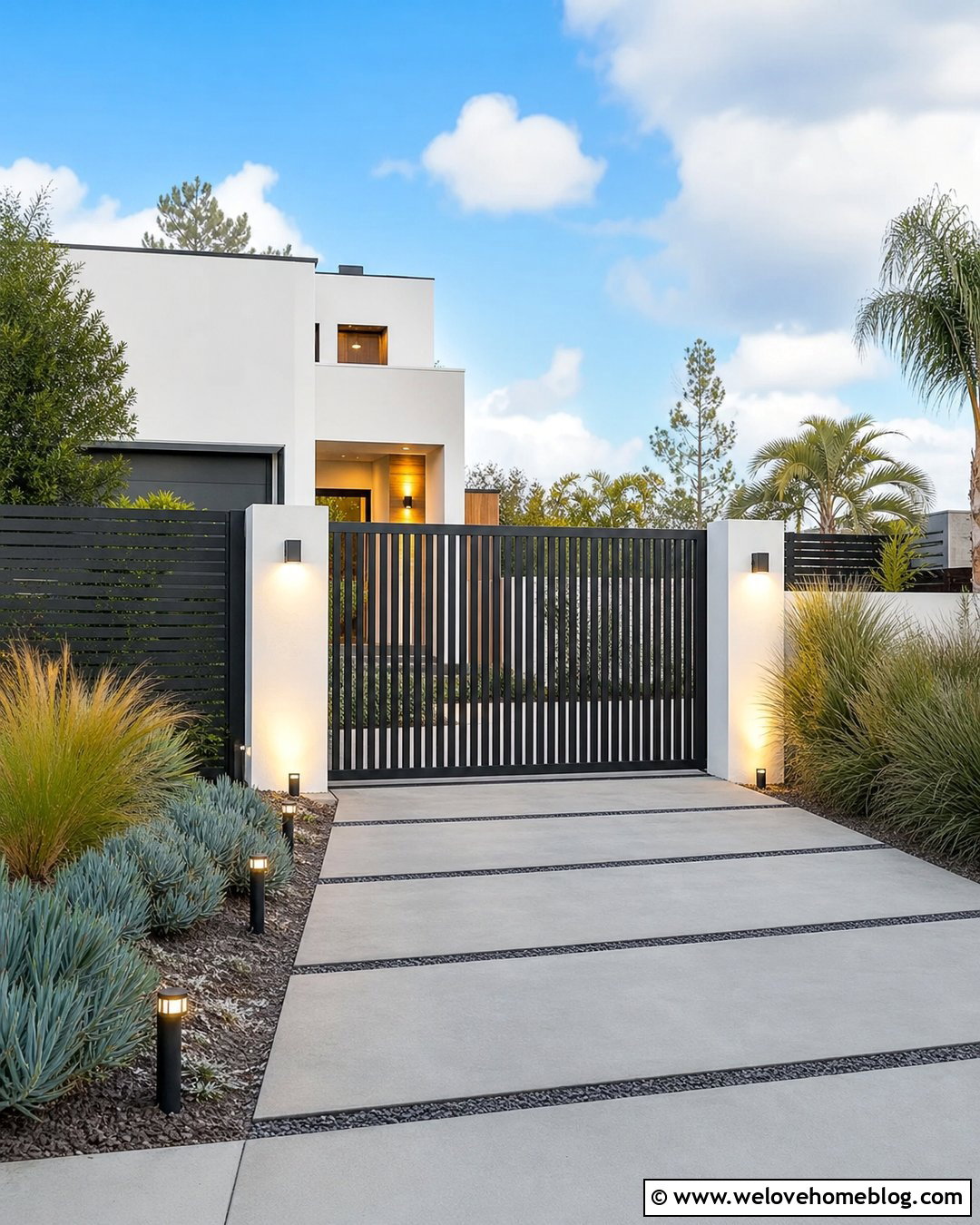 Driveway Privacy With A Modern Slatted Gate - 25 Driveway Privacy Ideas
