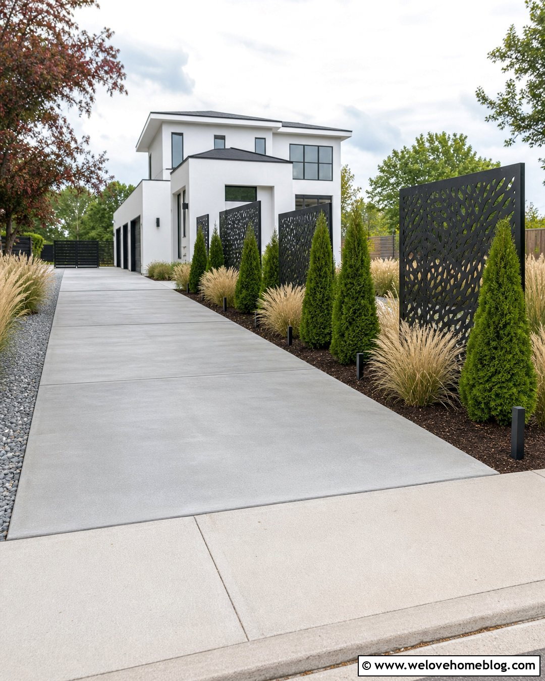 Driveway Privacy With Decorative Metal Screens - 25 Driveway Privacy Ideas