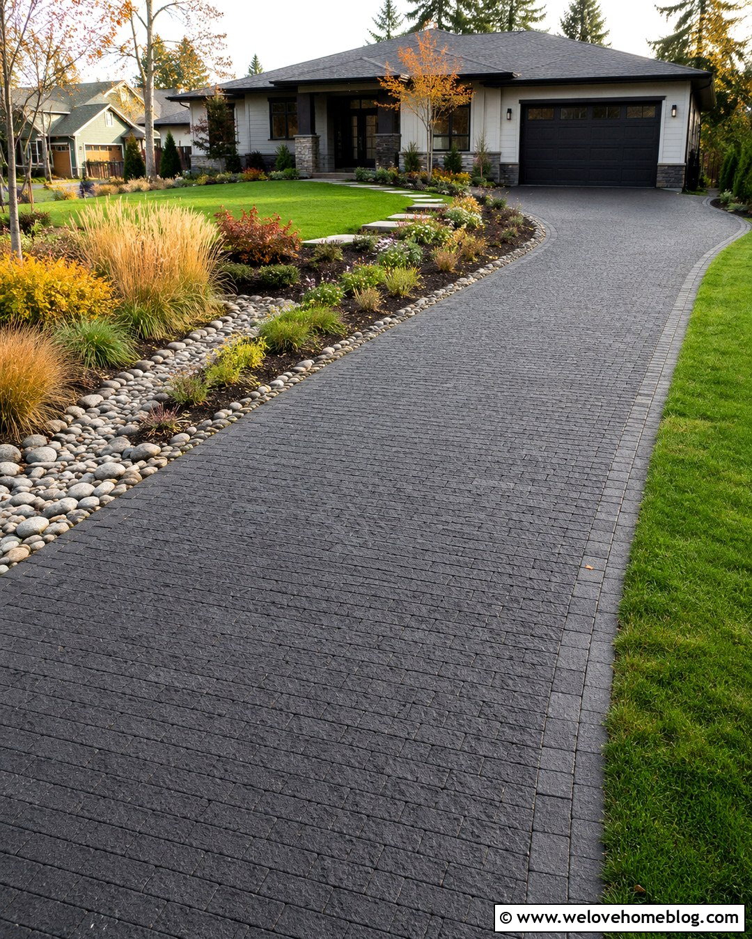 Driveway Rain Garden With Autumn Grasses - 20 autumn driveway landscaping ideas