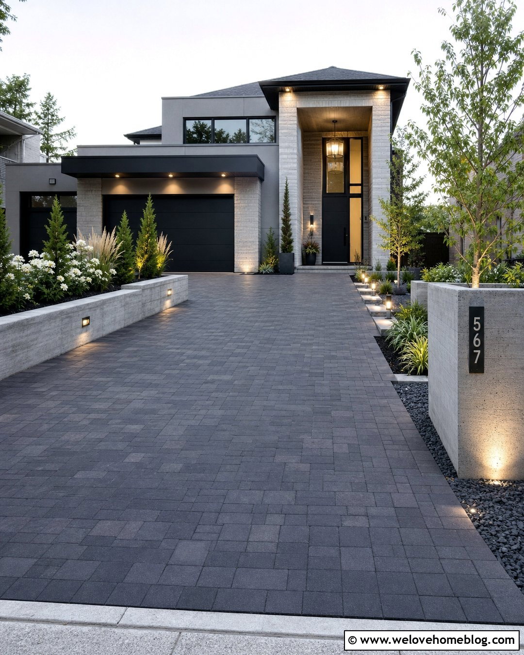 Driveway Raised Beds With Built In Lighting - 20 Driveway Raised Beds Ideas