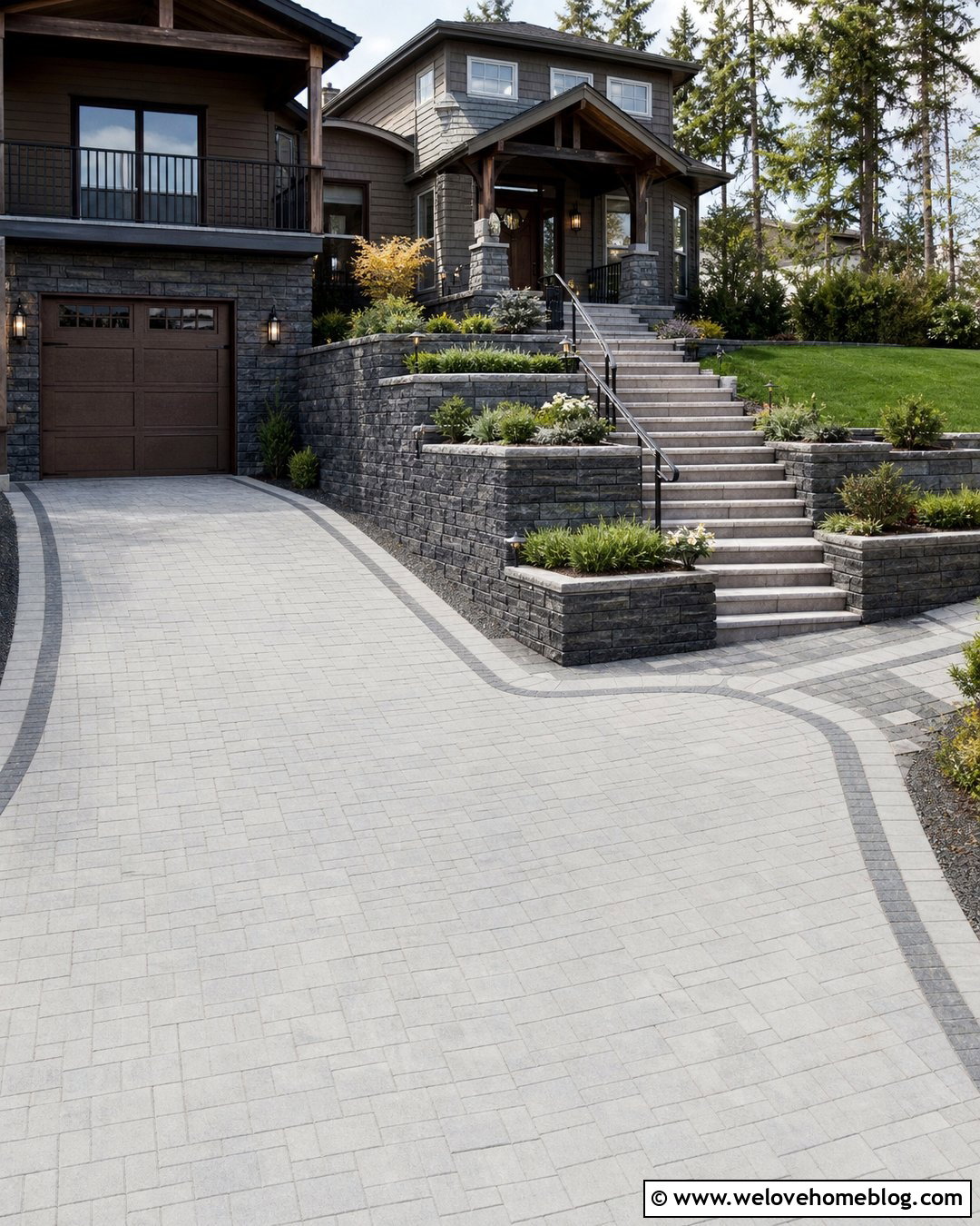 Driveway Retaining Wall With Built In Steps - 20 Driveways With Retaining Walls Ideas