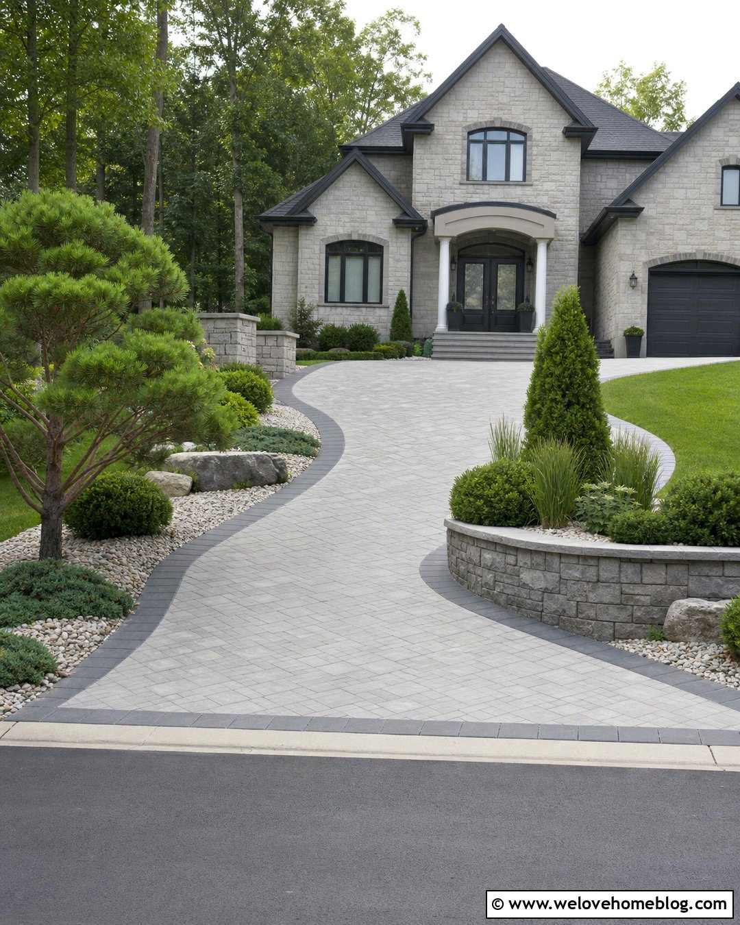 Driveway Retaining Wall With Evergreen Landscaping - 35 Driveway Retaining Wall Ideas