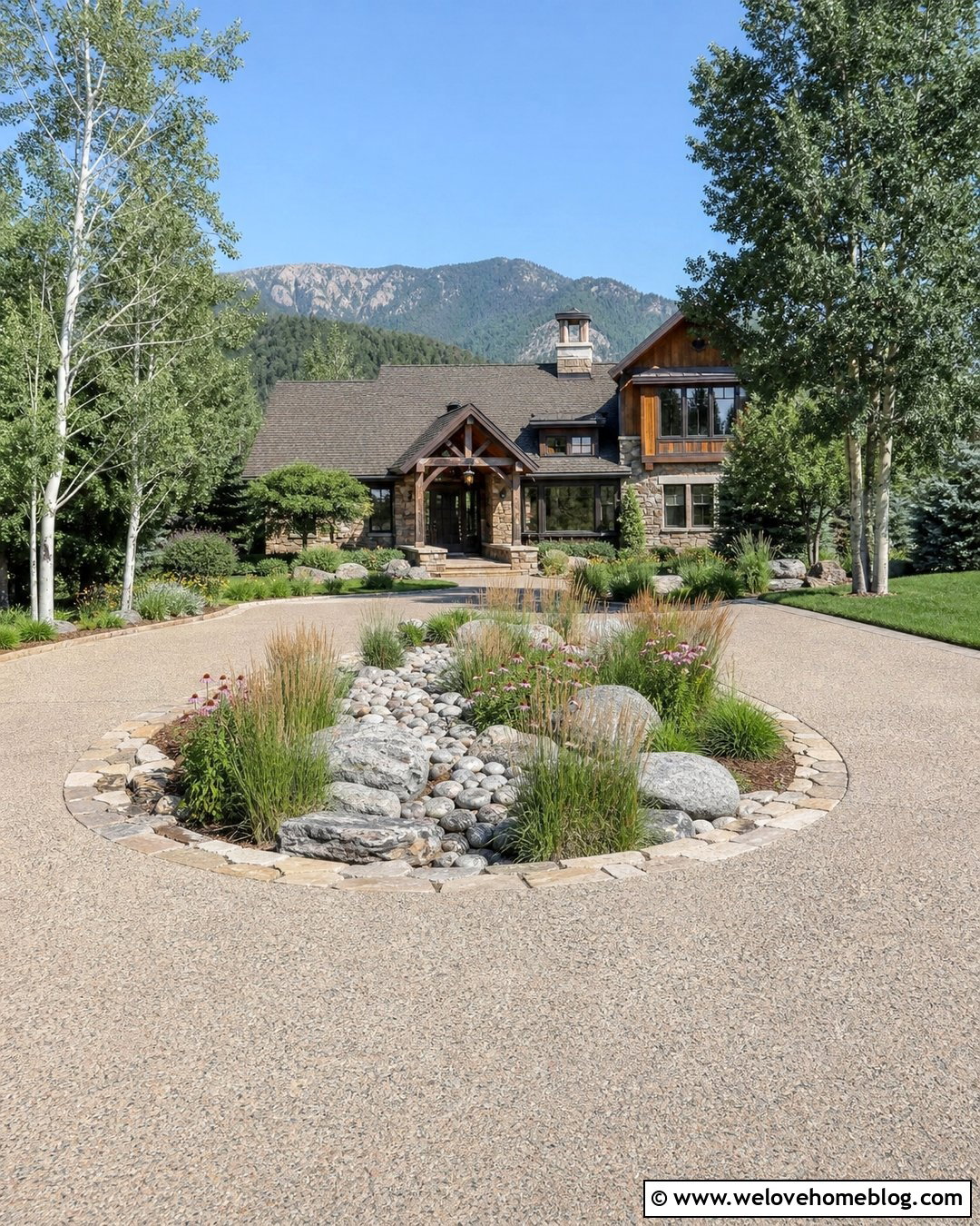 Driveway Roundabout With a Dry Creek Island - 25 driveway roundabout ideas