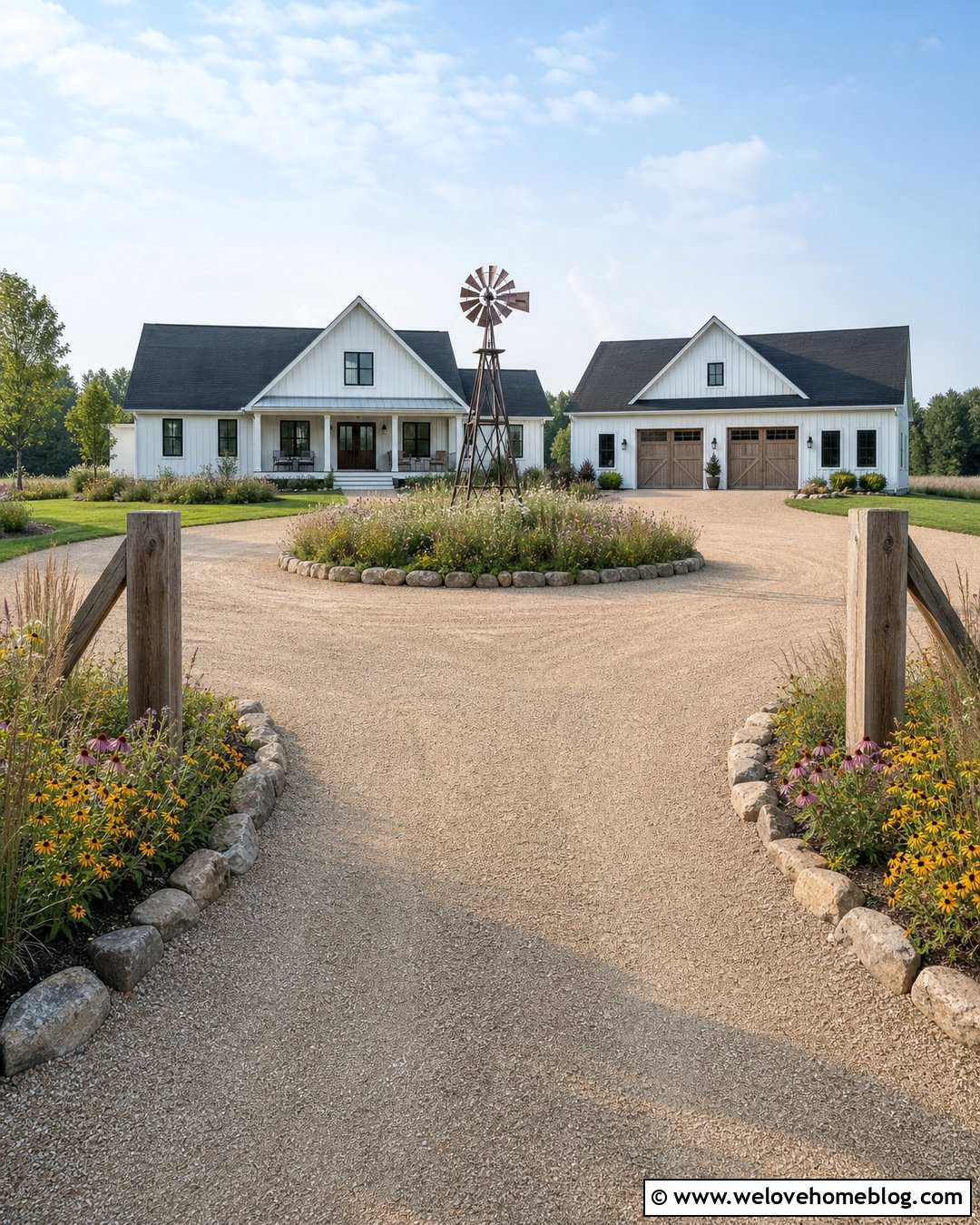 Driveway Roundabout With a Farmhouse Windmill - 25 driveway roundabout ideas