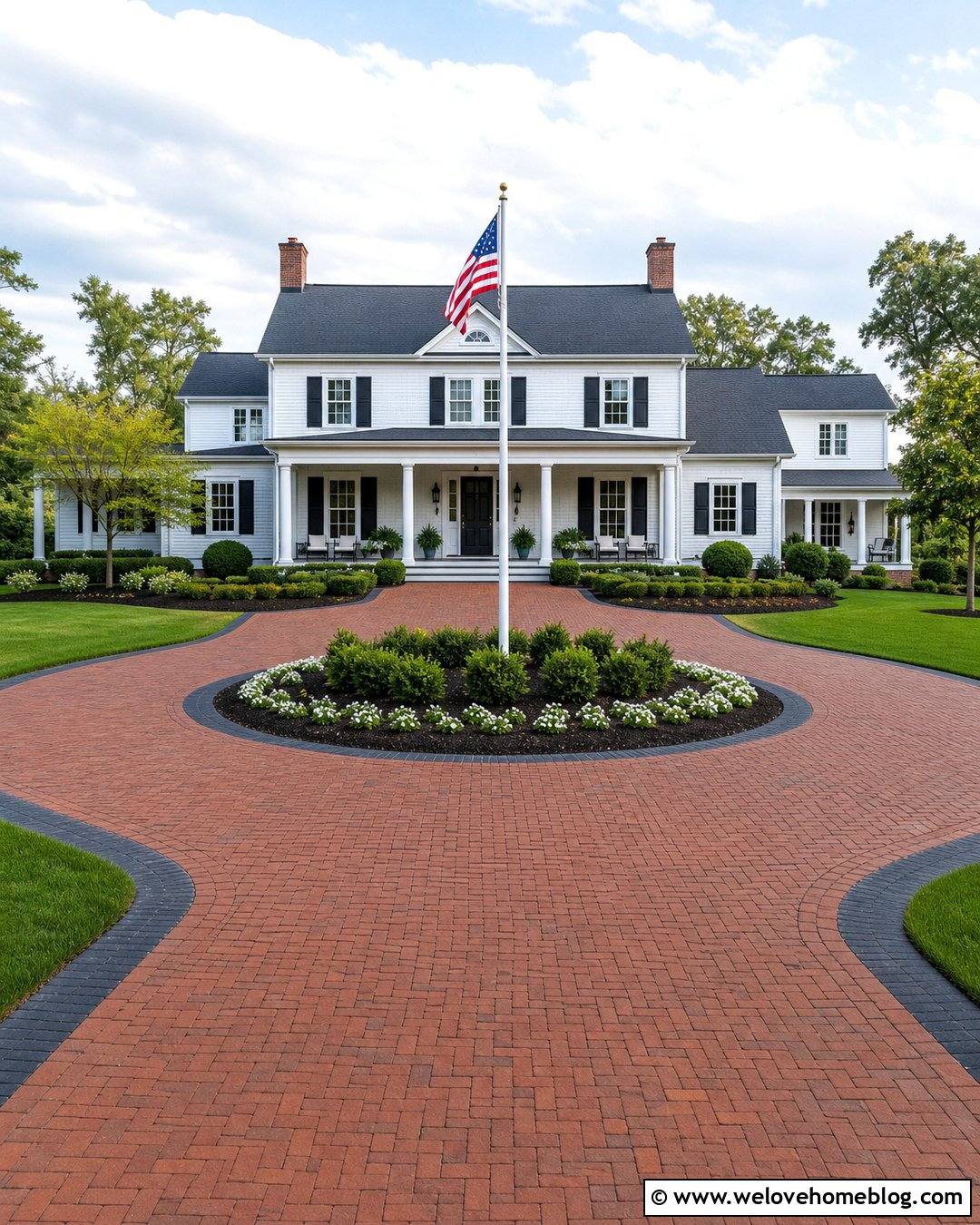 Driveway Roundabout With a Flagpole Center - 25 driveway roundabout ideas