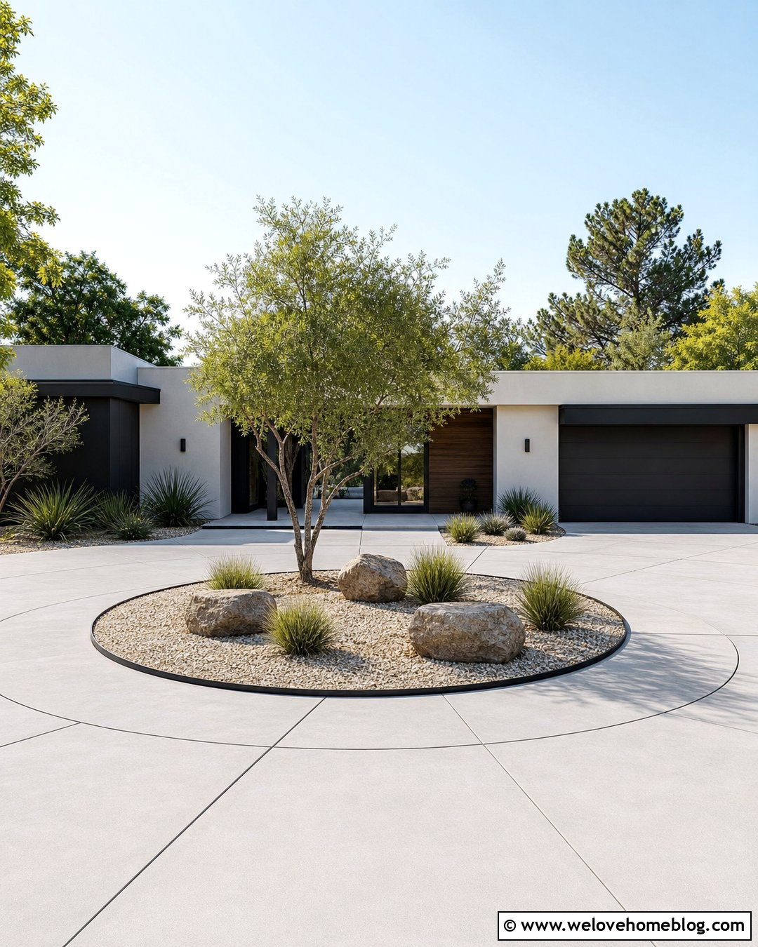 Driveway Roundabout With a Minimalist Gravel Island - 25 driveway roundabout ideas