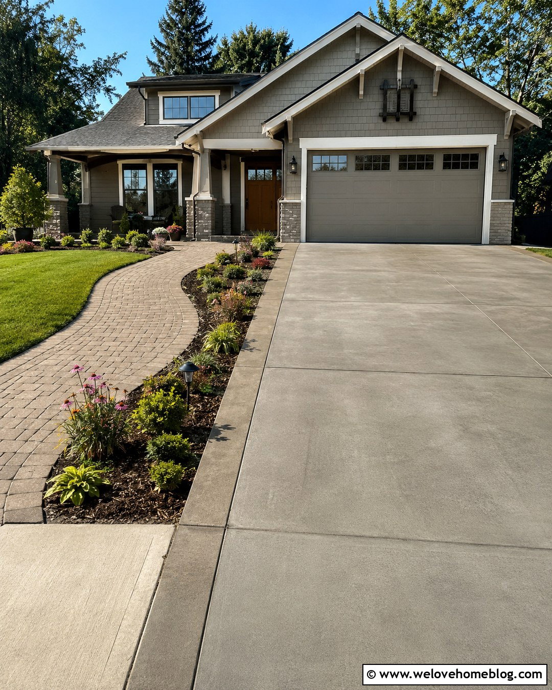 Driveway Side Pavers With a Matching Walkway - 20 Driveway Side Pavers Ideas