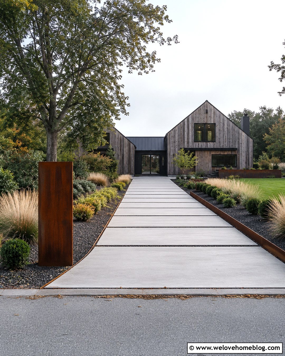 Driveway Slabs With Corten Steel Edging - 20 Driveway Slabs Ideas
