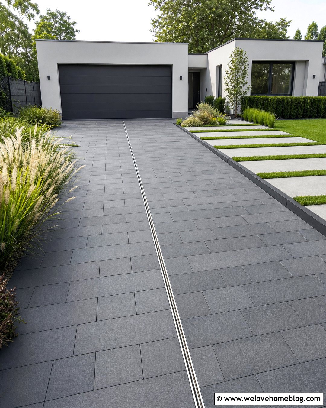 Driveway Slot Drain With Modern Pavers - 20 Driveway Drain Ideas