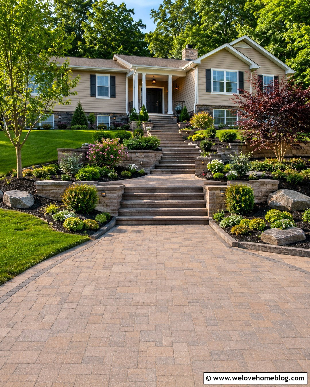 Driveway Steps With A Central Landing - 25 Driveway Steps Ideas