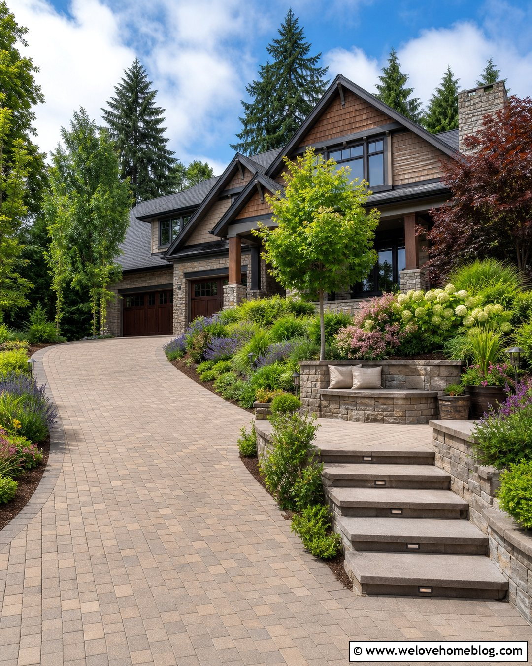 Driveway Steps With A Small Seating Landing - 25 Driveway Steps Ideas