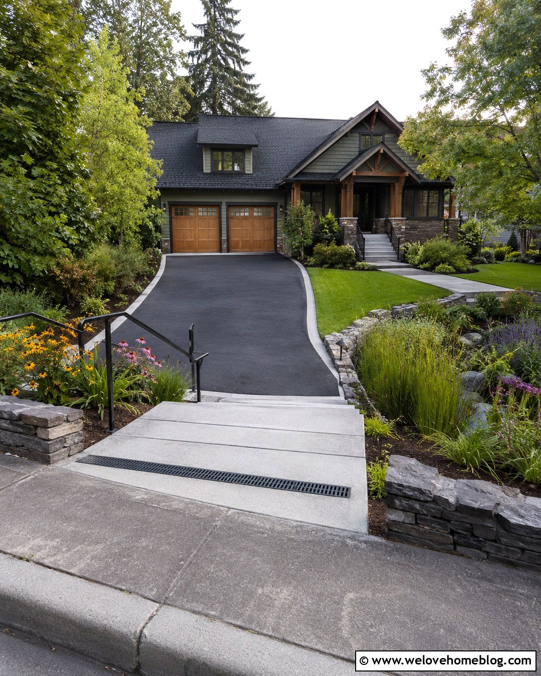 Driveway Steps With A Water Drainage Channel - 25 Driveway Steps Ideas