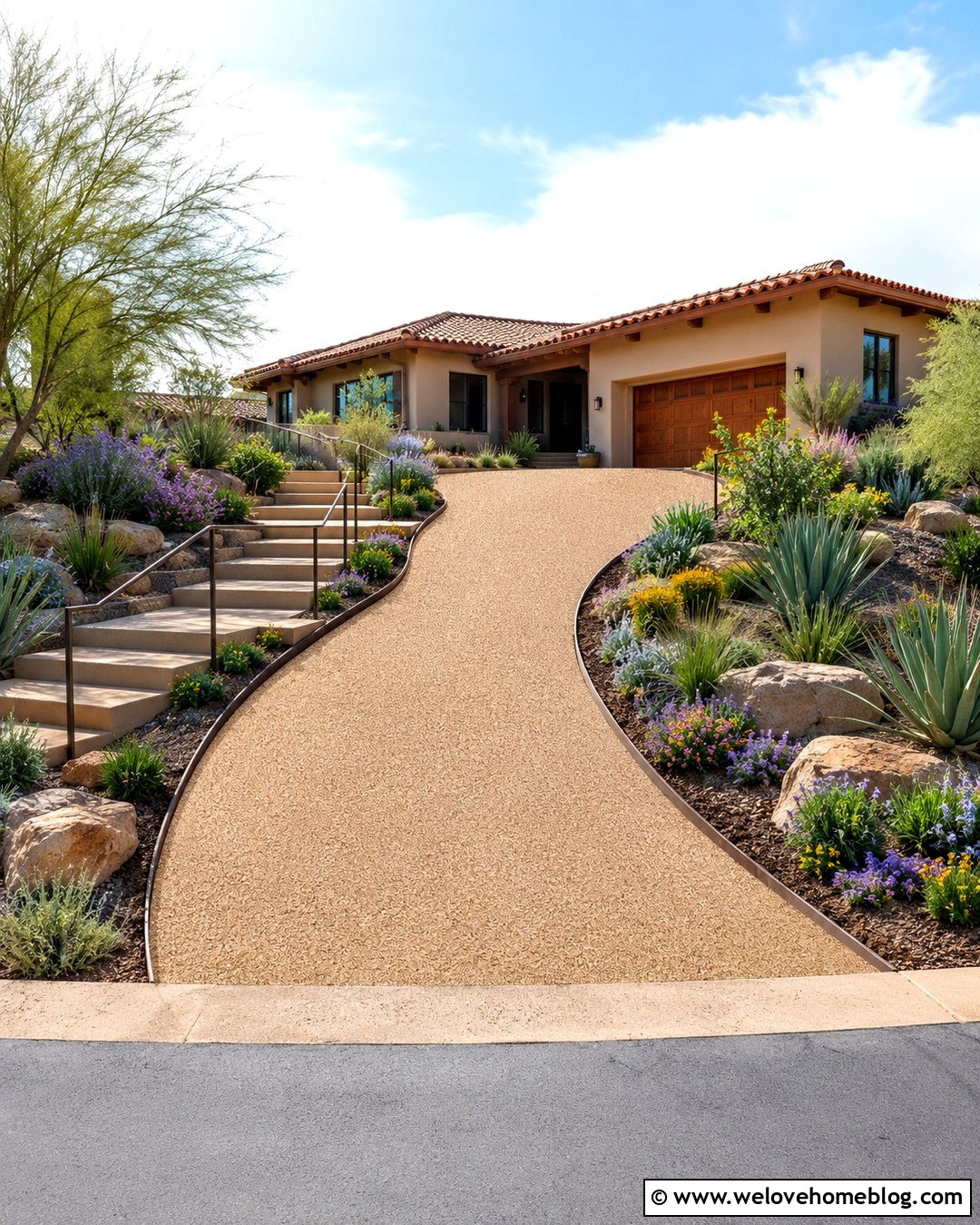 Driveway Steps With Drought Tolerant Landscaping - 25 Driveway Steps Ideas