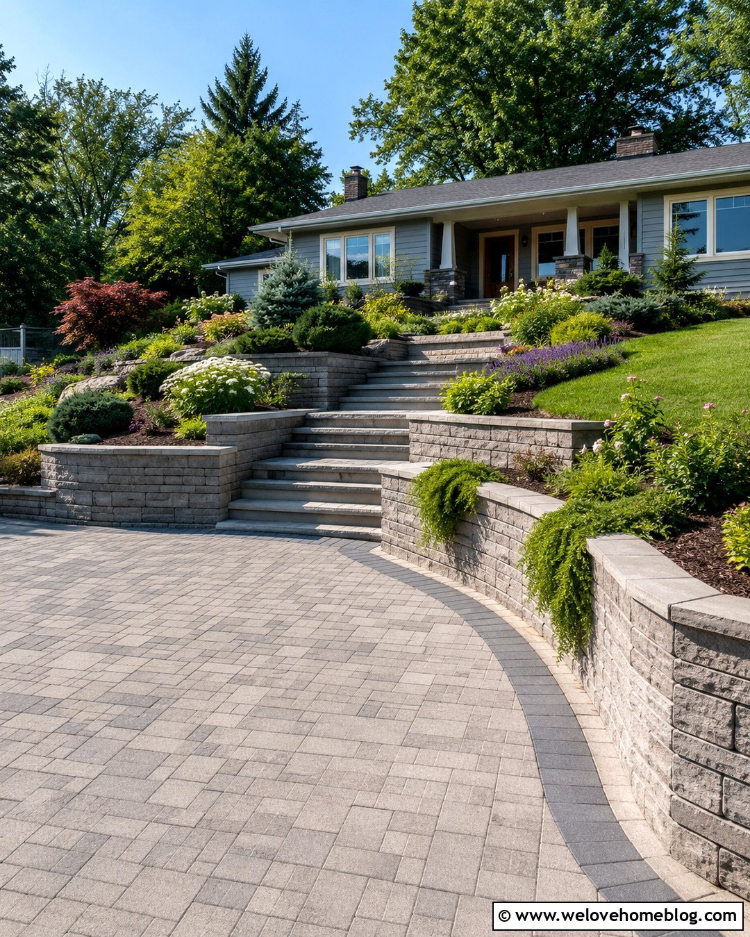 Driveway Steps With Retaining Wall Planters - 25 Driveway Steps Ideas