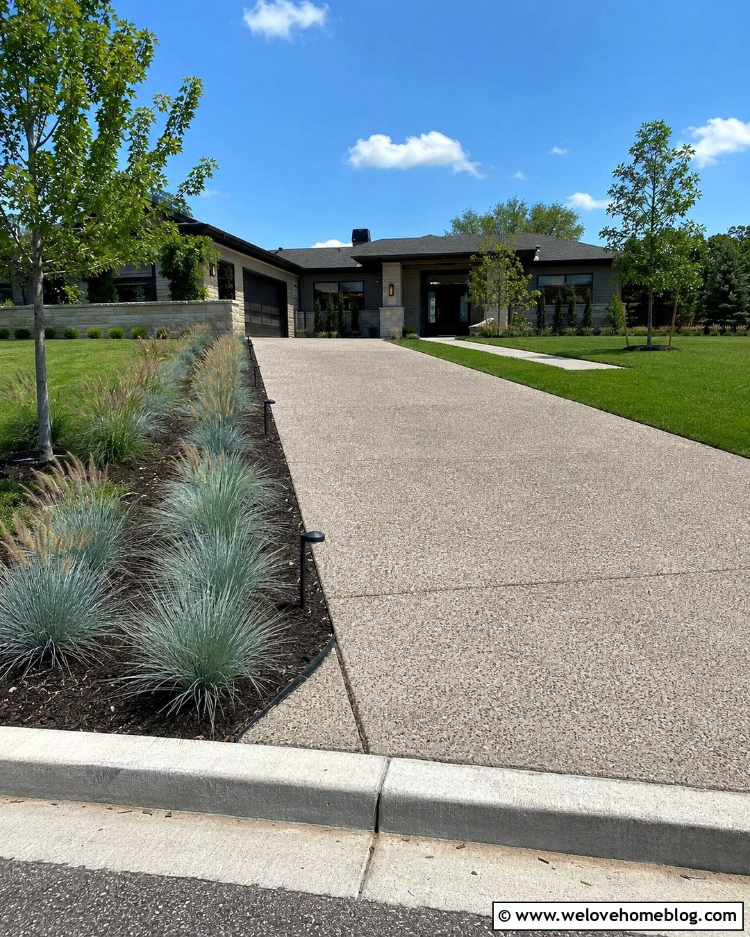 Driveway Strip With Ornamental Grasses - 20 driveway strip landscaping ideas