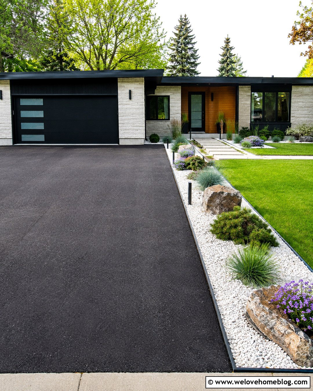 Driveway Strip With White Gravel And Boulders - 20 driveway strip landscaping ideas