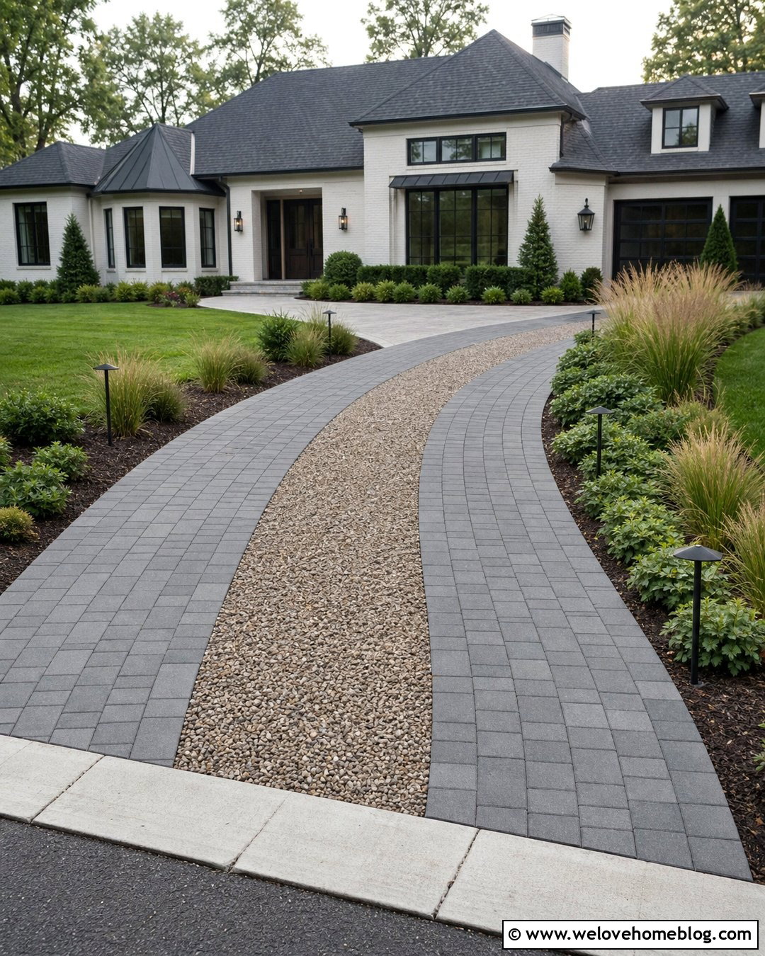 Driveway Tire Tracks With Solar Edge Lighting - 20 Tire Track Driveway Ideas