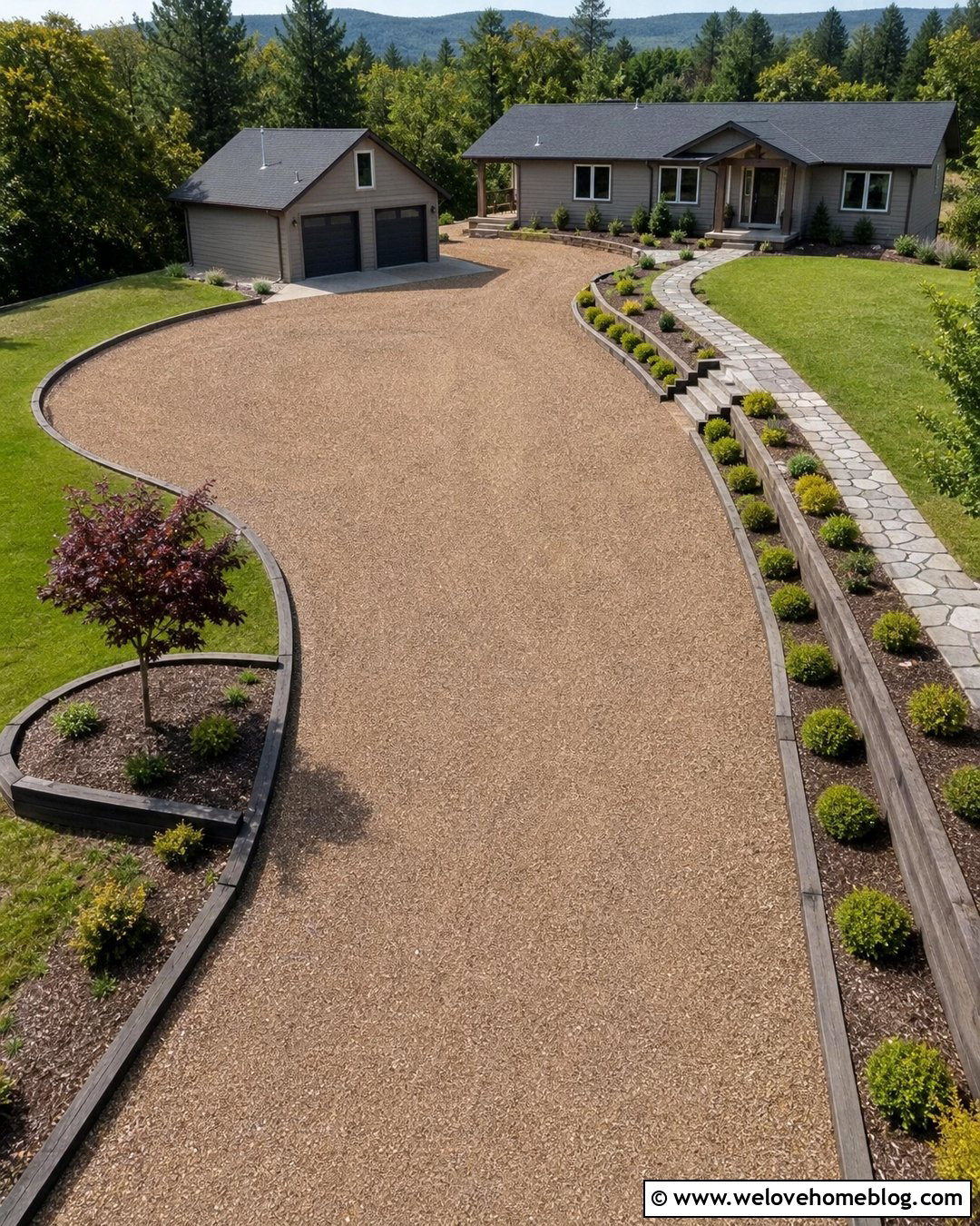 Driveway Turnaround With Landscape Timber Edging - 20 Landscape Timber Driveway Edging Ideas