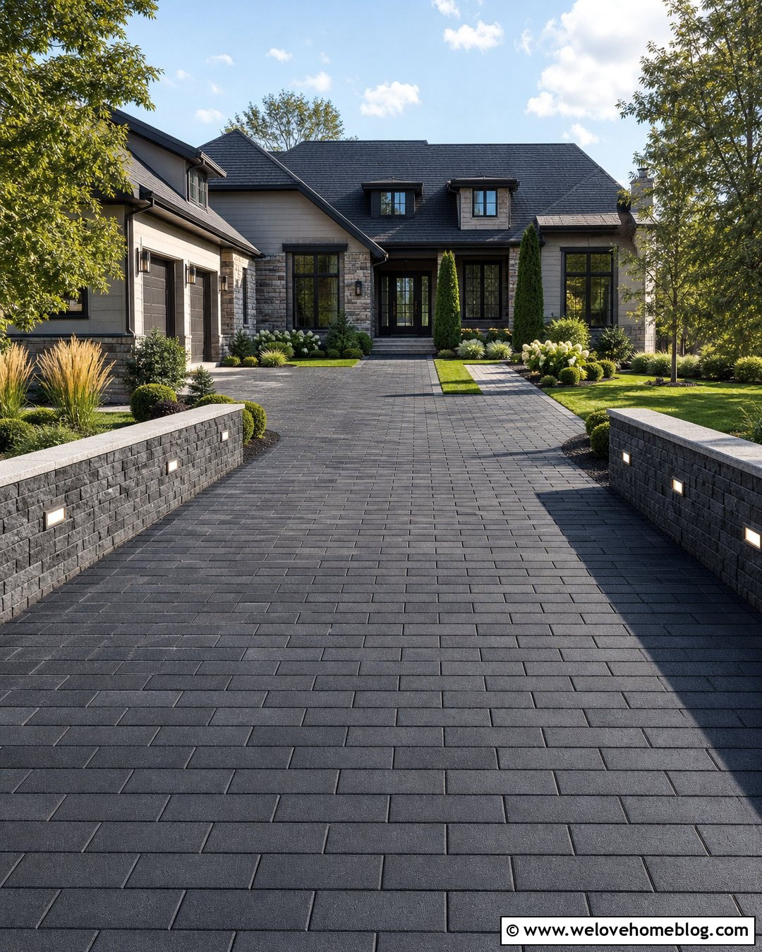 Driveway Wall With Built In Lighting - 30 Driveway Wall Ideas