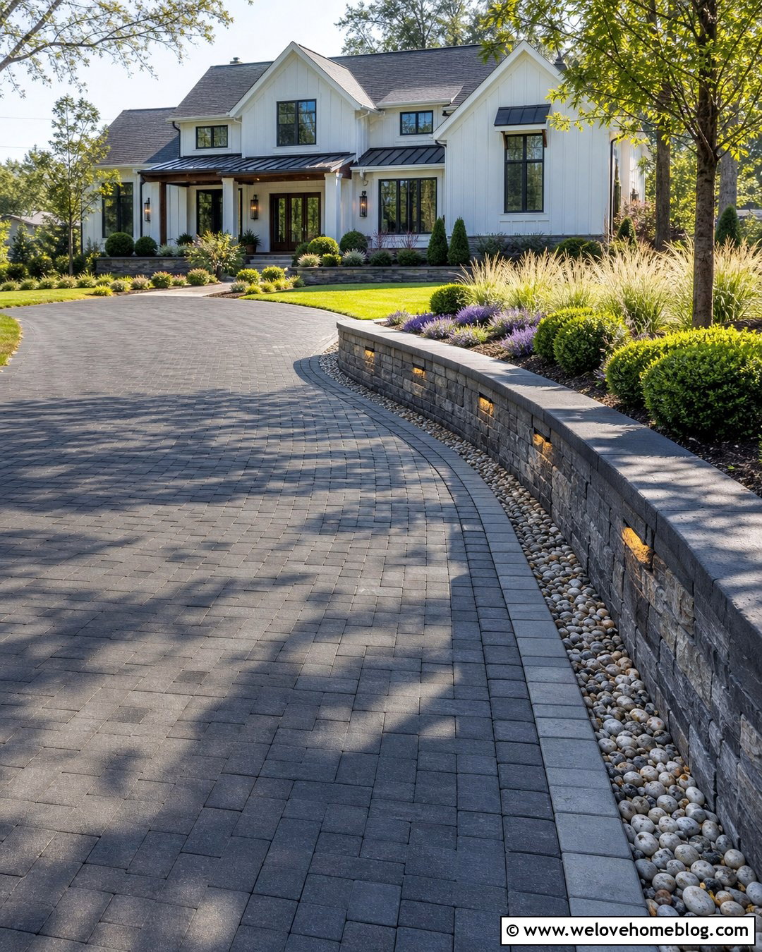 Driveway Wall With Built In Lighting - 20 Driveway Wall Project Ideas