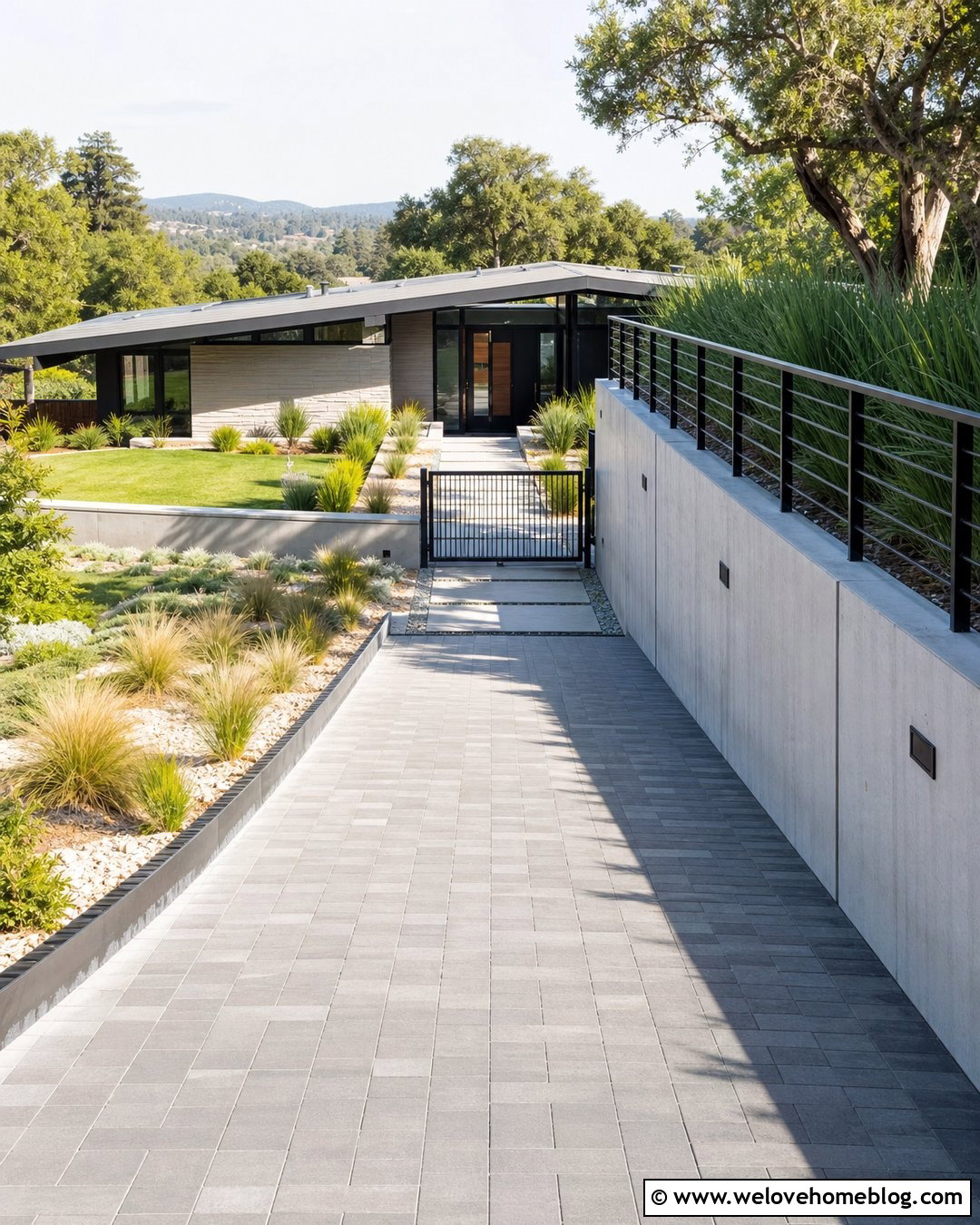 Driveway Wall With Metal Railing - 30 Driveway Wall Ideas