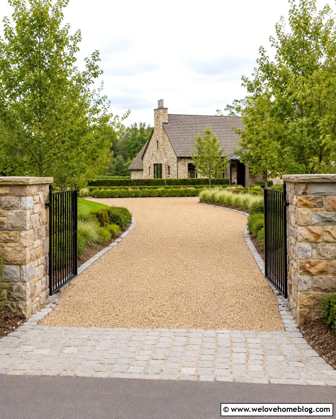 Driveway With A Decorative Gate - 20 How To Enhance Driveway Curb Appeal Ideas