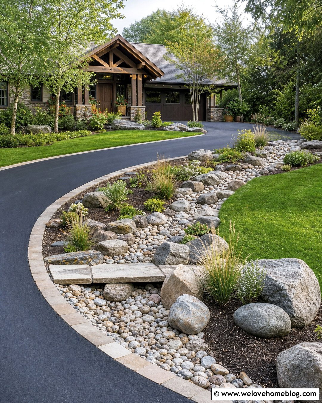 Driveway With A Dry Creek Bed - 40 landscaping along driveway ideas