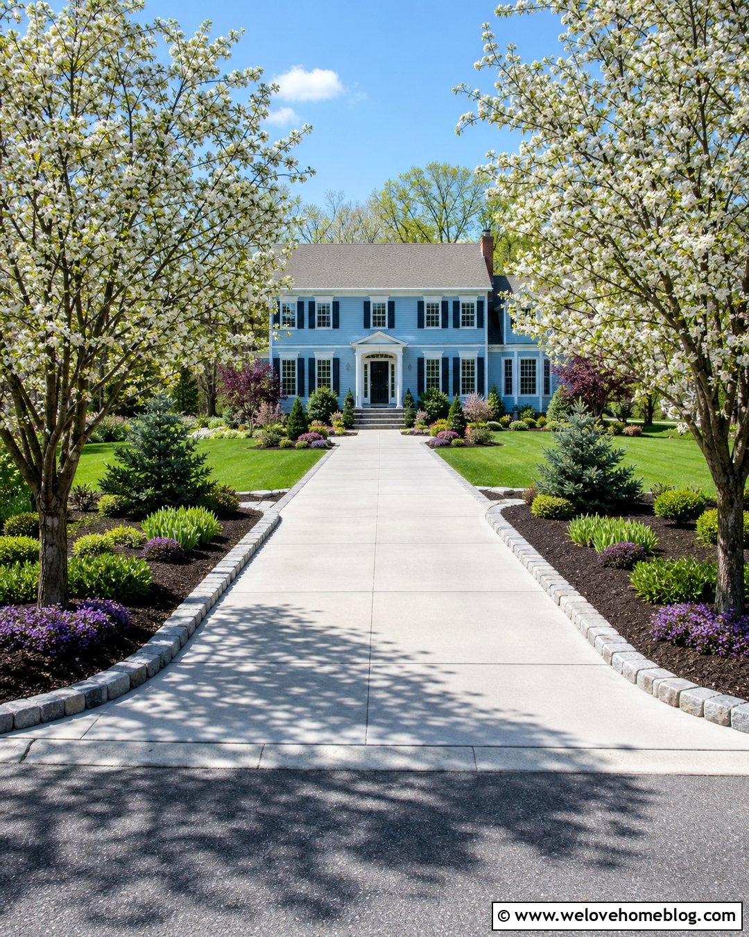 Driveway With A Flowering Tree Entrance - 20 driveway landscaping curb appeal ideas