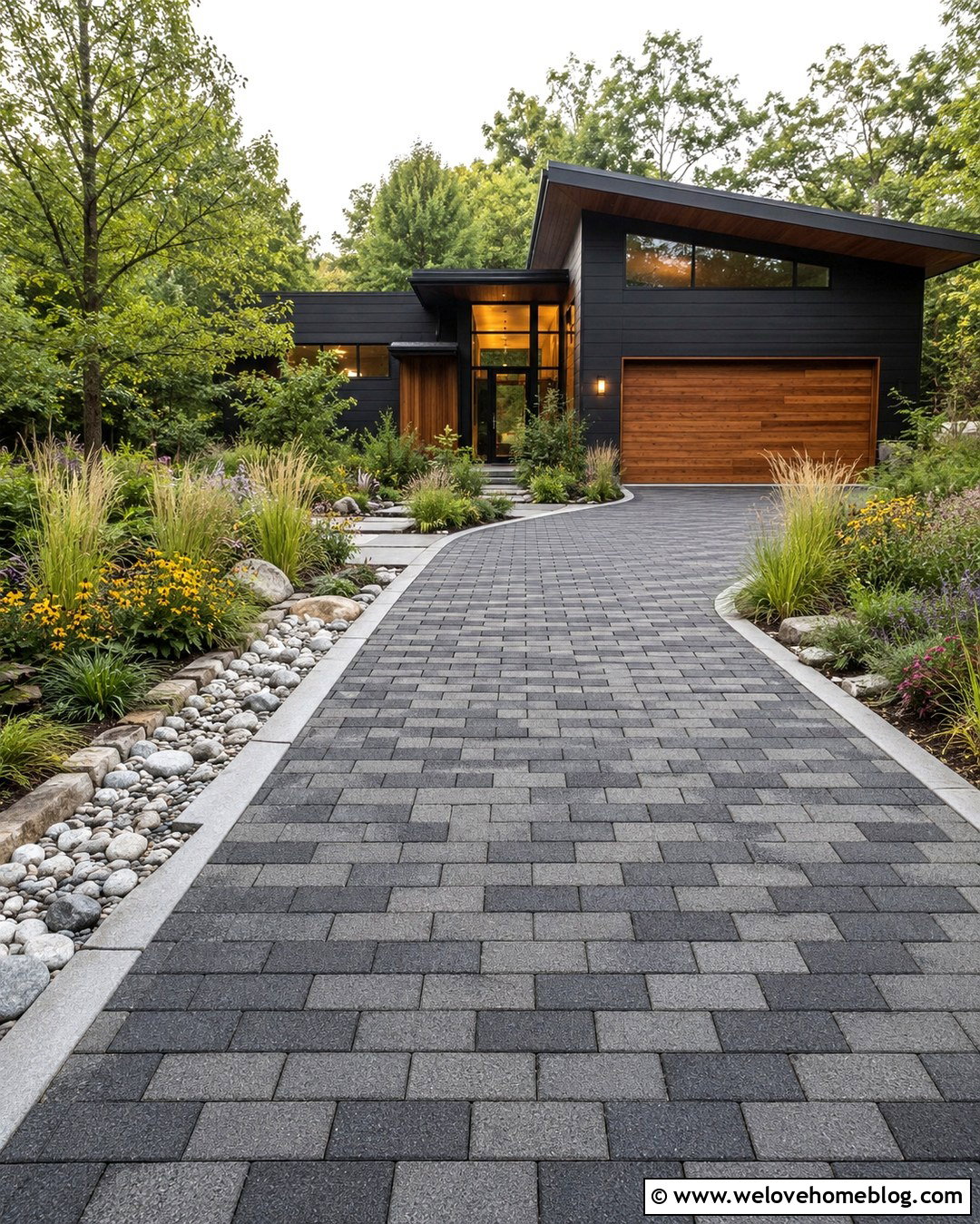 Driveway With A Rain Garden Border - 20 landscape by driveway ideas