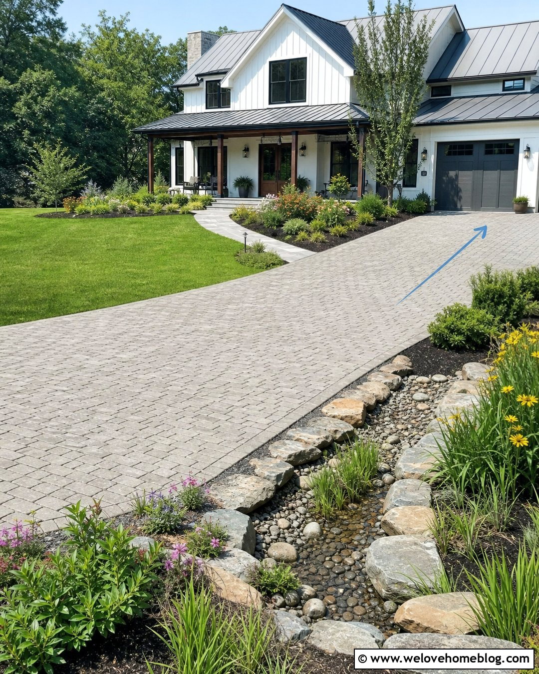 Driveway With A Rain Garden Border - 40 landscaping along driveway ideas