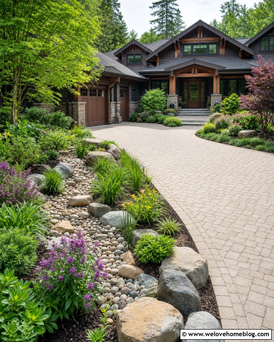 Driveway With A Rain Garden - 40 Front Driveway Landscaping Ideas