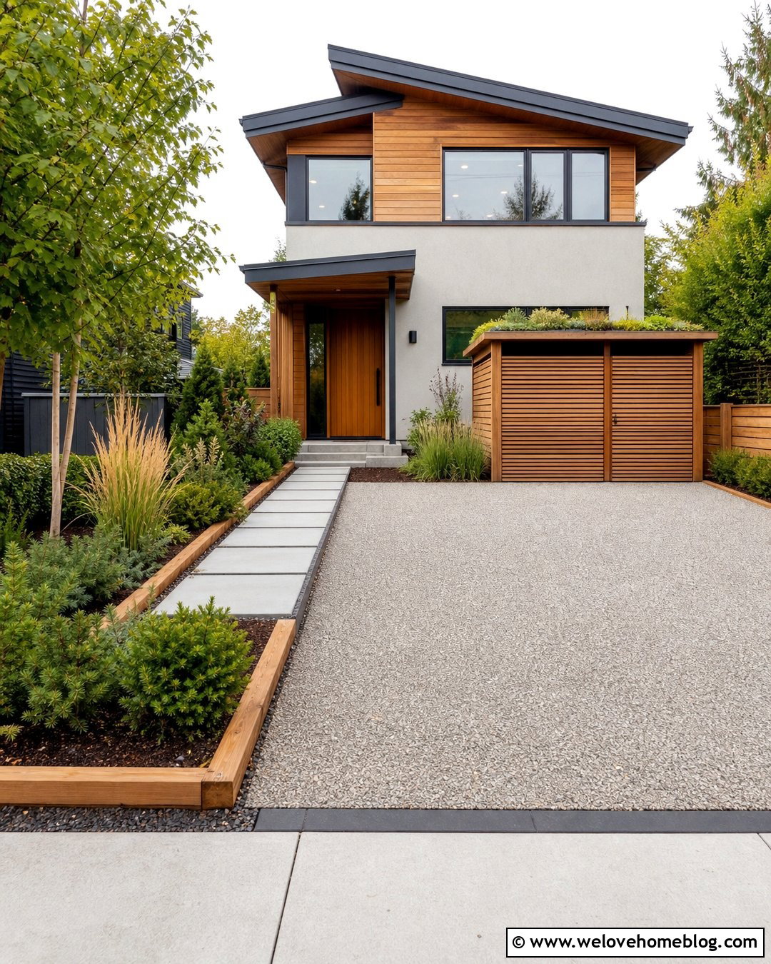 Driveway With Bike Storage And Green Roof - 20 Driveway Small Front Garden With Parking Ideas