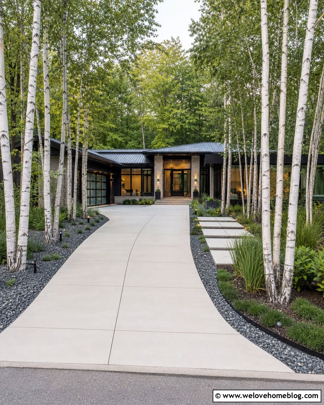 Driveway With Birch Trees And Gravel Beds - 40 landscaping along driveway ideas