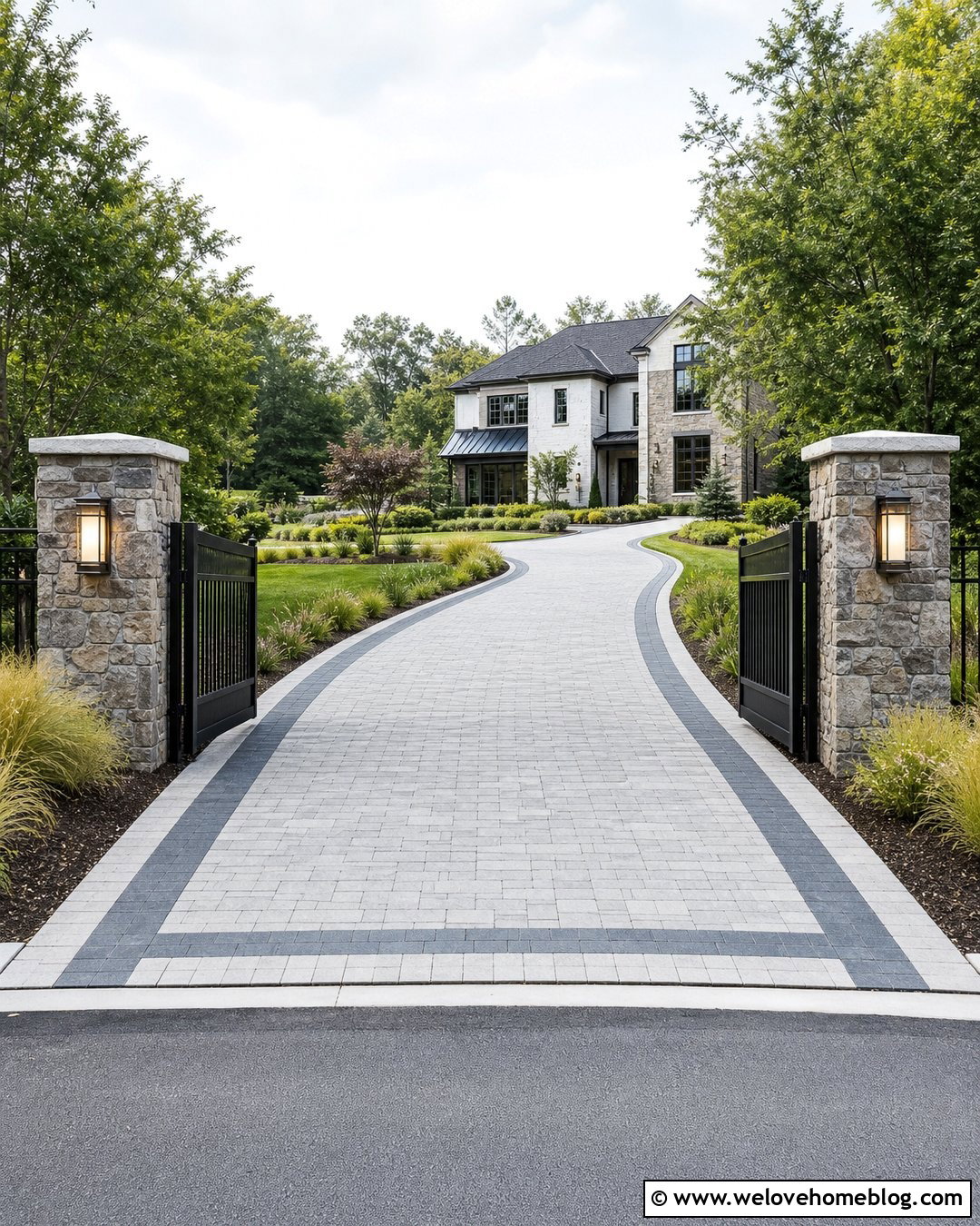 Driveway With Black Metal Gate - 50 Driveway Ideas