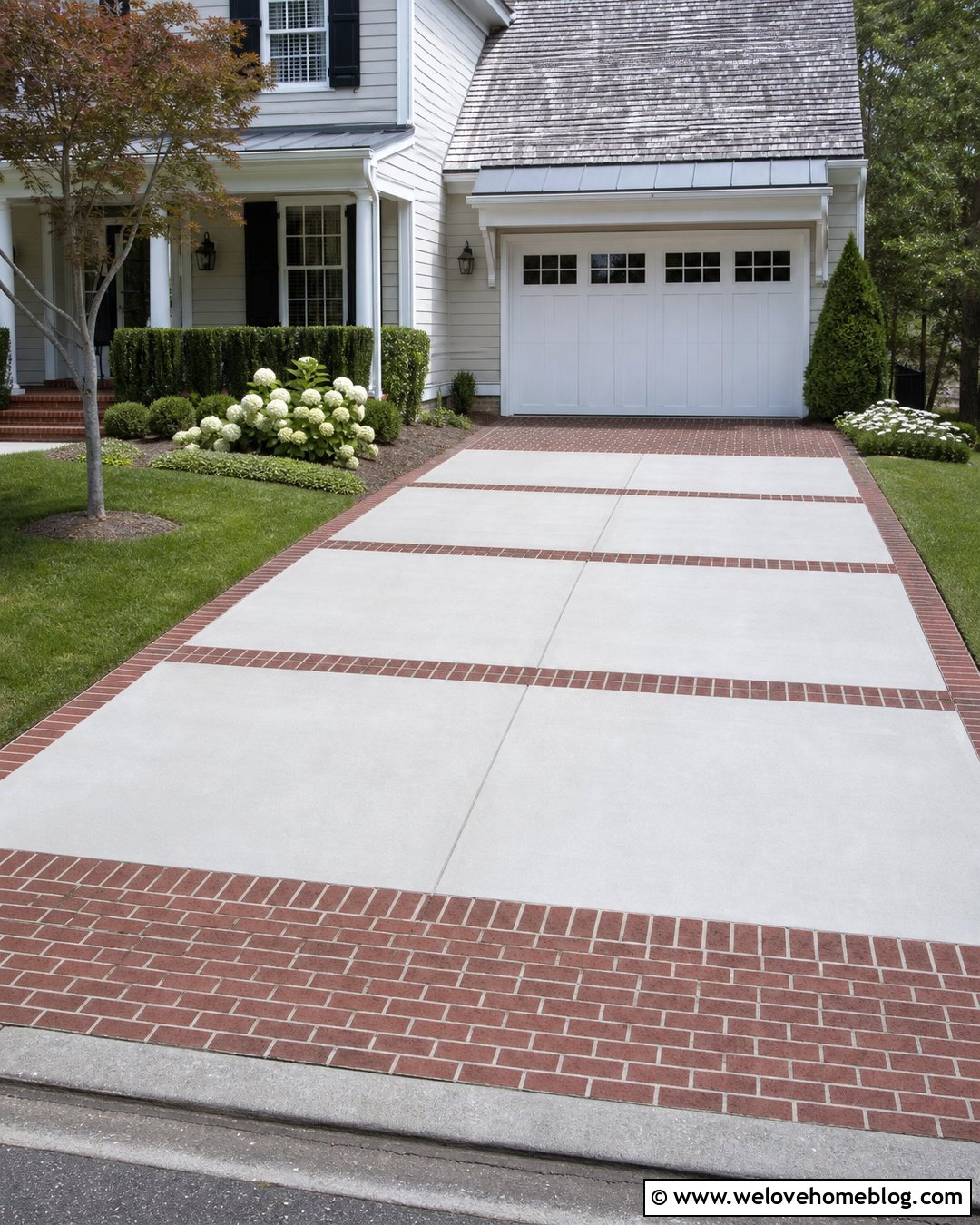 Driveway With Brick And Concrete Mix - 35 House Driveway Ideas